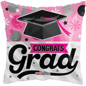 18" Square Shape Pink Congrats Grad Graduation
