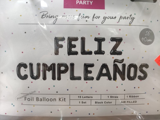 [100012011107] 16" Feliz Cumpleaños Black Kit