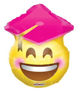 [35796] 18" Pink Cap Smile Emoji Graduation